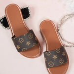 Flat Leather Slide Sandals