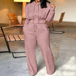 Hooded Long Sleeve Sweatshirt Wide Leg Sweatpants Set