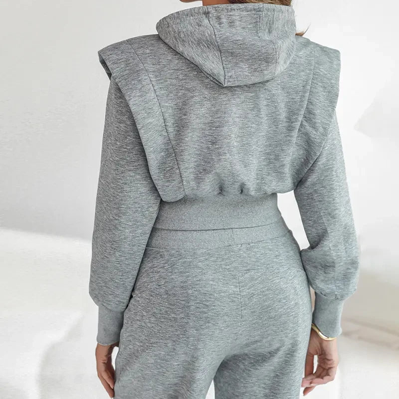 Hooded Long Sleeve Sweatshirt Wide Leg Sweatpants Set