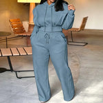 Hooded Long Sleeve Sweatshirt Wide Leg Sweatpants Set