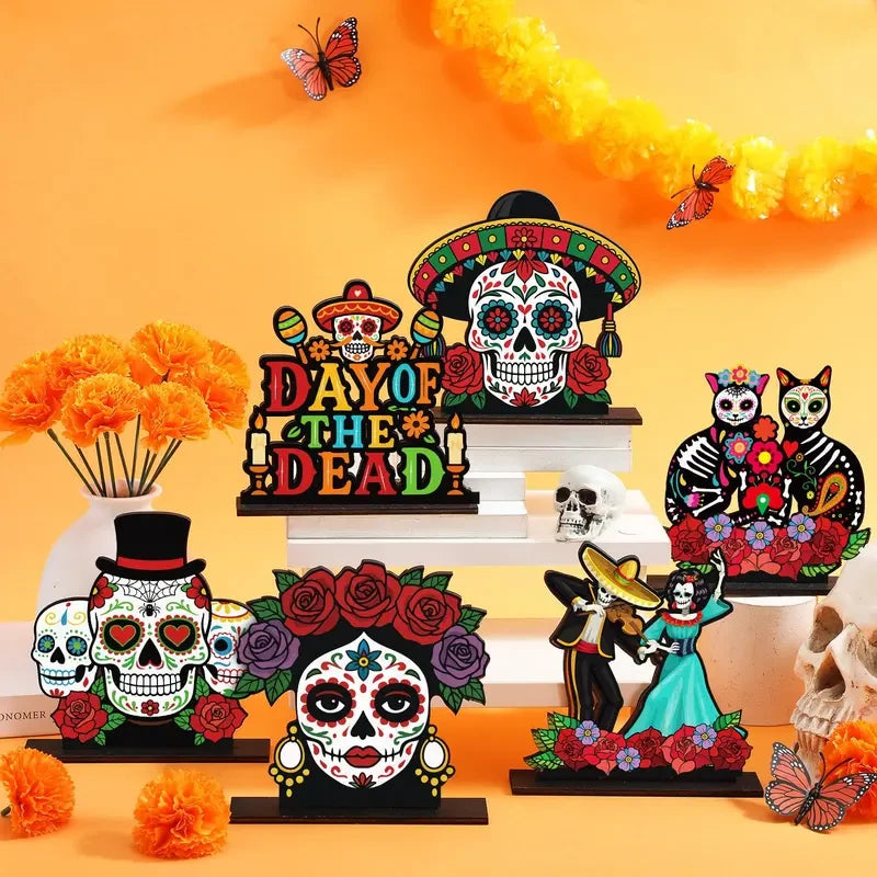 Wooden Sugar Skull Altar Figurine