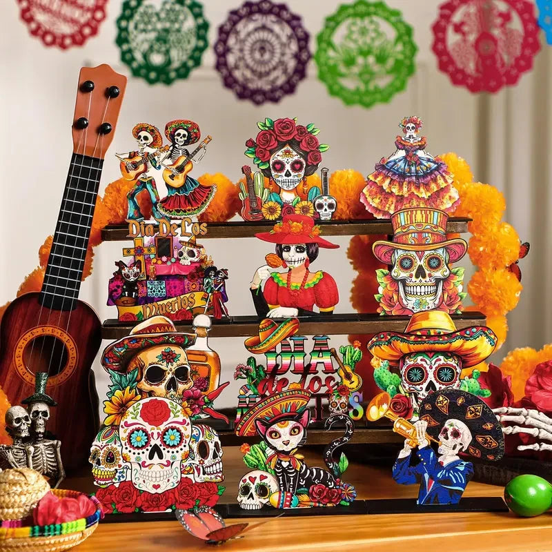 Wooden Sugar Skull Altar Figurine