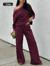 Off Shoulder Long Sleeve Two Piece Set