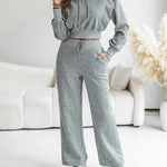 Hooded Long Sleeve Sweatshirt Wide Leg Sweatpants Set